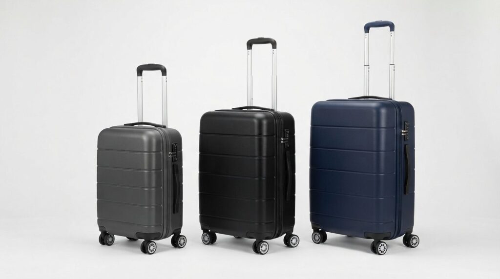 Close-up product photograph of three different sized carry-o